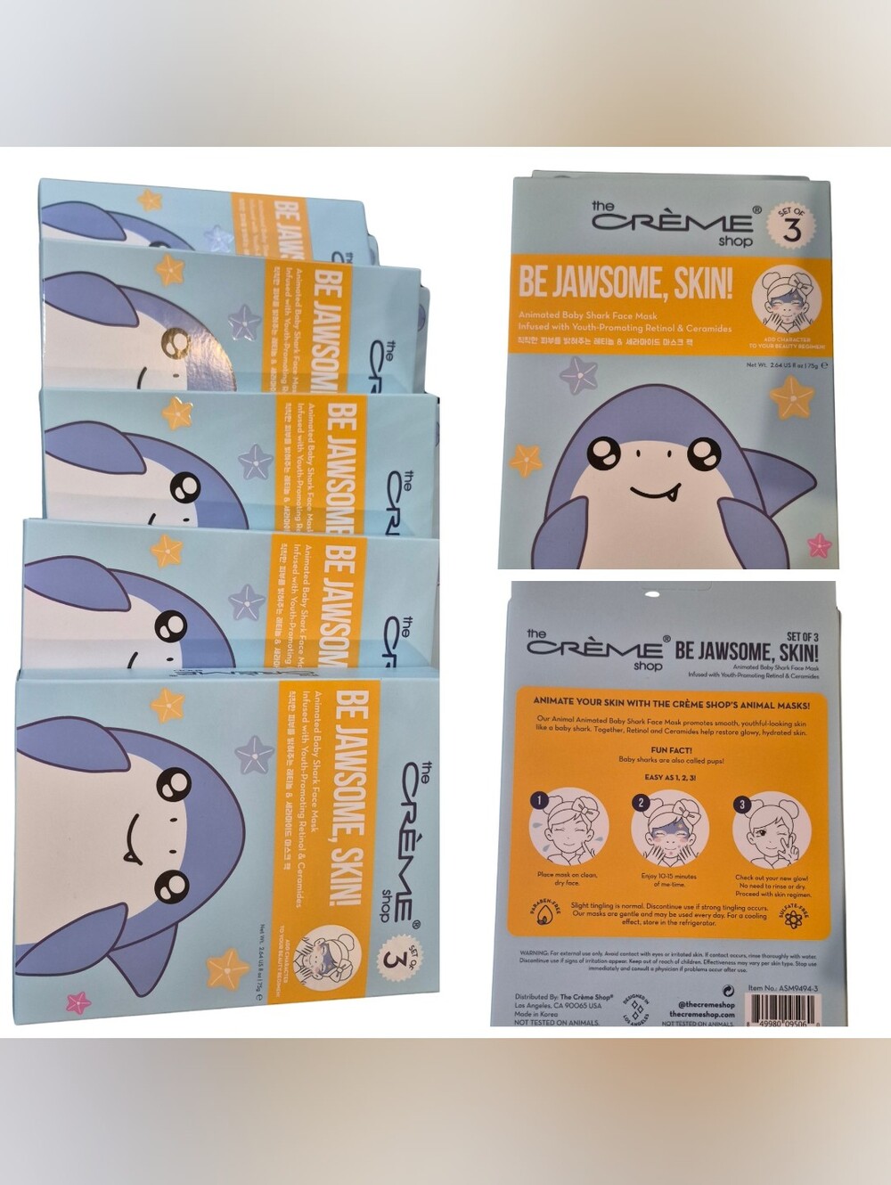 The Crème Shop "Be Jawsome, Skin!" Animated Baby Shark Face Masks – 5 Box Bundle